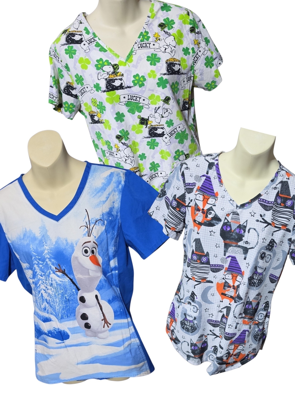 Lot Of 3 Holiday Scrub Tops